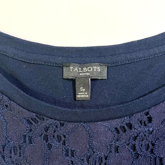 Talbots - Women's Petite Size S - Dark Blue Lace Floral Patern Top - Long Sleeve - Picture 4 of 10